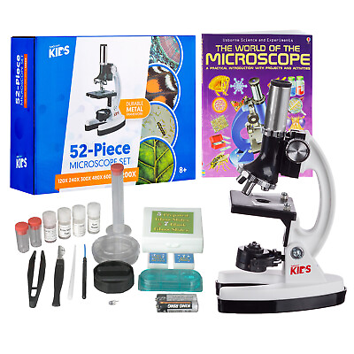 AMSCOPE KIDS 120X 1200X Starter Microscope amp; Science Kit 48 pg Book Metal Arm