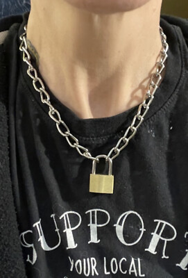 Stainless Steel Padlock Chain Necklace Lock Key Pendant Punk Rock Sid Vicious