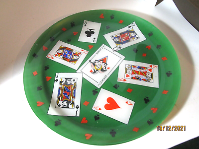 #ad Vintage Luminarc Green Glass Poker Party 12 1 2 quot; Serving Platter amp; Box