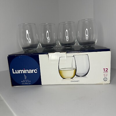 #ad Luminarc Cachet Collection Set Of 12 Stemless Wine Glass 15oz Clear Glasses NIB