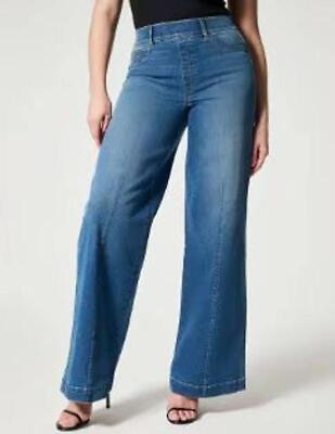 #ad Ladies Stretch Elastic Waist Pants Wide Leg Jeans Denim Trousers