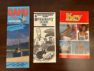 #ad Oahu Hawaii Vintage Travel Brochures Vacation Restaurant Guide Maps 1986 1987