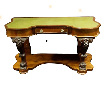 #ad Antique Desk Carved Empire Tooled Leather Top Elegant 19th C. 1800#x27;s
