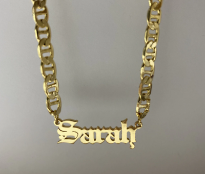 Custom Name Old English Necklace Flat Chain Personalized Jewelry Women Men Gift