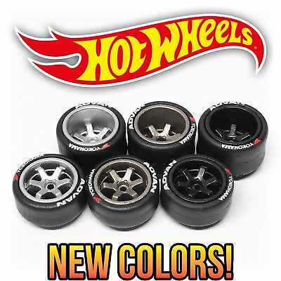 #ad Hot Wheels TE37 DEEP DISH Real Riders Wheels Rims Rubber Tires Set 1 64 Custom