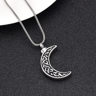 #ad Moon Cremation Urn Necklace for Ashes Silver Heart Jewelry Memorial Locket Women