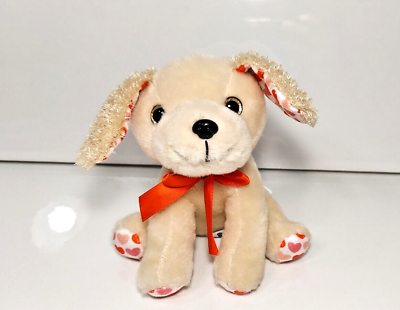 #ad Galerie Candy amp; Gift Little Plush Beige Puppy with Red Bow and Curly Ears Toy 6quot;