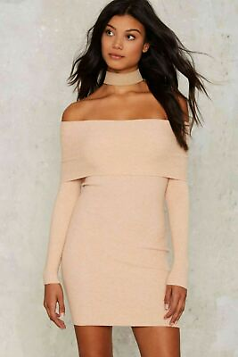 #ad Nasty Gal Womens Blush Knit For Her Pleasure Off the Shoulder Sweater Dress