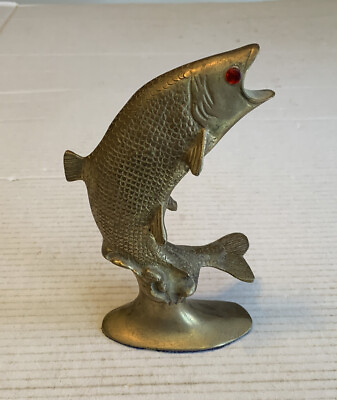#ad Mid Century Solid Brass Leaping Fish Statue Made in India
