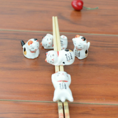 #ad 5x Japanese Ceramic Lucky Cat Chopstick Stand Racks Holders Porcelain Cute White