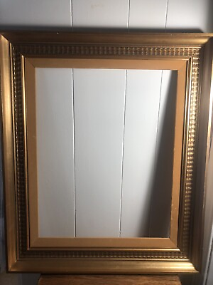 #ad Vintage 22 x 26 MCM Look Wood GOLD Picture Frame Velvet Liner Holds 17quot; x 21quot;