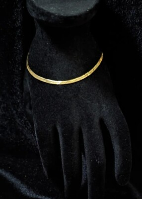 #ad Beautiful 14K Solid Gold Herringbon Italian Bracelet 7 Inch Stamped ITALY 14K
