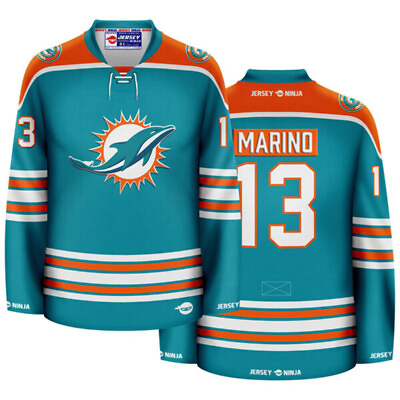 #ad Miami Dolphins Aqua Dan Marino Crossover Hockey Jersey