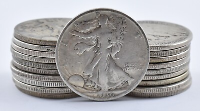 #ad Bulk Lot Walking Liberty Half Dollar $10 Face Value 90% Silver Roll 20 Coin