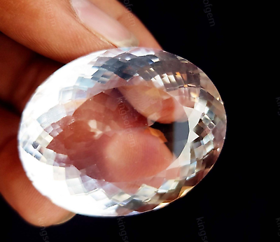 #ad 153 Ct Oval Natural White Color Crystal Quartz Eye clean Natural Rock gemstone