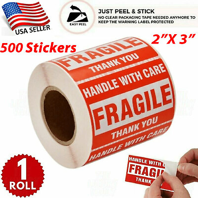 #ad Fragile Stickers 1 Roll 500 2x3 Fragile Label Sticker Handle With Care Mailing