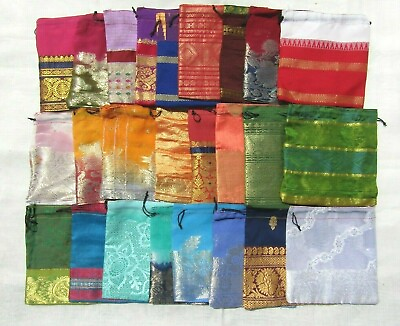 6 x 6 Inches 25 x Recycled Pouches Party Favor Wedding Bags Sari Fabric Pouches