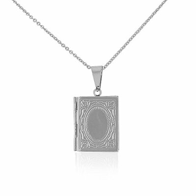 #ad Stainless Steel Silver Tone Book Locket 20quot;