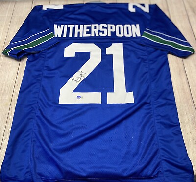 #ad SEATTLE SEAHAWKS DEVON WITHERSPOON SIGNED BLUE THROWBACK JERSEY BECKETT COA