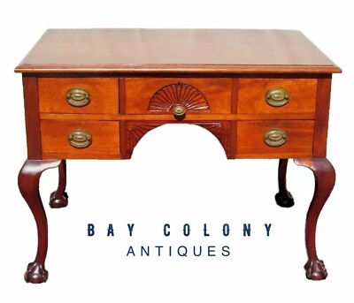 #ad 19TH C BALL amp; CLAW CHIPPENDALE STYLED MAHOGANY ANTIQUE DESK WITH SHELL CARVINGS