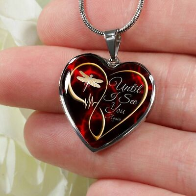 Until I See You Again Dragonfly Heart Pendant Necklace Memorial Jewelry Gifts