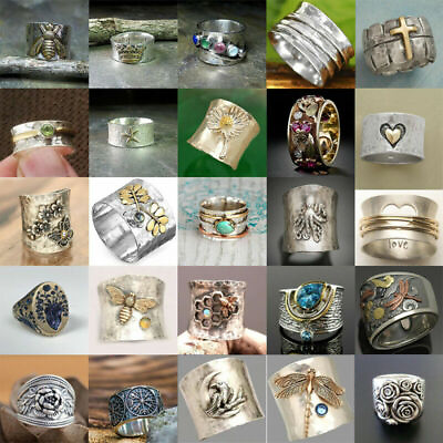 Fashion Women Handmade Retro Silver Band Jewelry Gift Wedding Ring Size 6 10