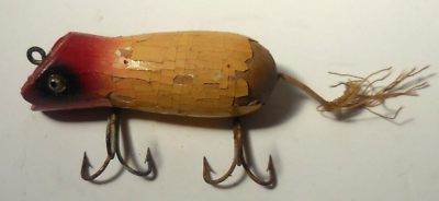 #ad Vintage quot;Red White Old Wood Fishing Plug Lure 3quot;