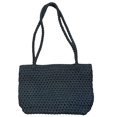 #ad Lina Woven Crochet Black Shoulder Bag