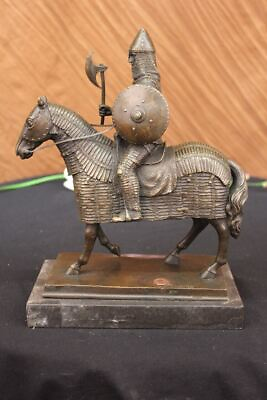 English Bronze Knight Horseback Statue Horse Knights Templar Soldier Signed Sale