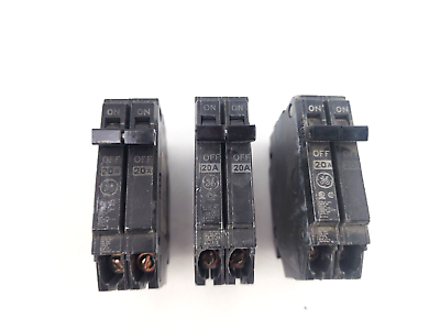 #ad 3pcs Used GE THQP 20A Double Pole 2 Pole Circuit Breaker THQP220
