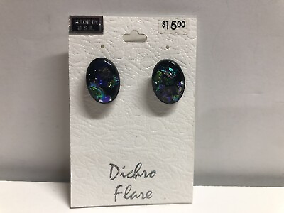 #ad NEW DICHROIC Glass EARRINGS Dichro Flare Black Green Posts 3 4quot;