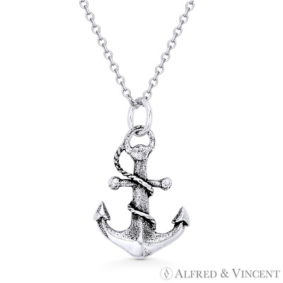 Antique Finish Sailor#x27;s Anchor Luck Charm 925 Sterling Silver Pendant amp; Necklace
