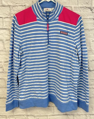 #ad Vineyard Vines Nautical Stripe Shep Shirt womens XL Blue White Pink half zip