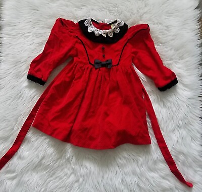 #ad Girl Toddler 2 BOUTIQUE RED amp; BLACK SMOCKED Polka Dot DRESS Corduroy Christmas