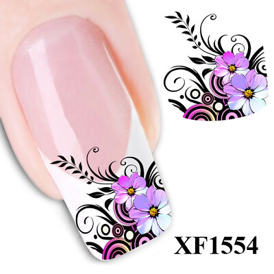 #ad Nail Art Water Transfer Sticker Decal Stickers Pretty Flowers Pink Purple XF1554