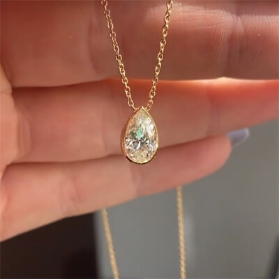 #ad Pear Cut Cubic Zircon Jewelry Party 18k Yellow Gold Plated Necklace Pendant