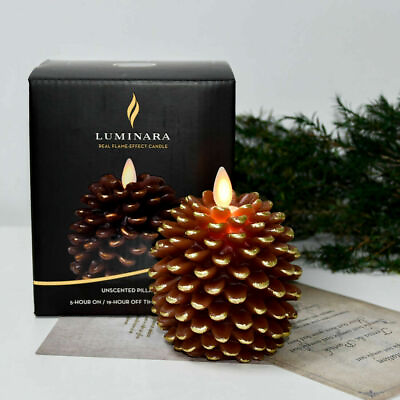 Luminara Flameless Pine Cone Figural Wax Remote Candles Moving Wick Timer Brown
