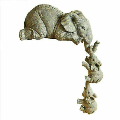 #ad 3Pcs Cute Resin Elephant Figurine Mother Elephant Hanging 2 Babies Home Décor US