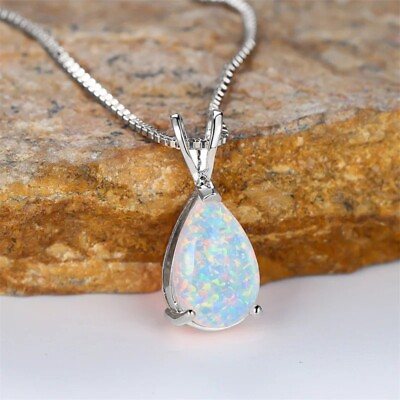 #ad White Fire Opal Stone Pendant Minimalist Droplet Fire Opal Necklace Handmade