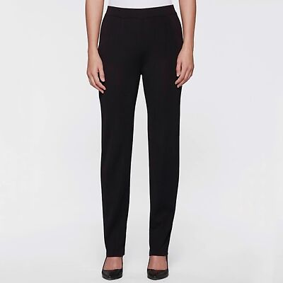 EXCLUSIVELY Misook Petite Black Knit Straight Leg High Rise Crepe Pants Small