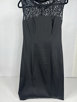 #ad Calvin Klein Dress Black Lace Sz 8 High Neck Silky Cocktail Knee Length Ck