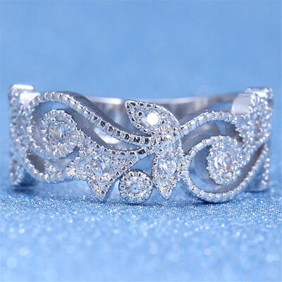 Women Elegant Hollow Out Rings Bridal Wedding Engagement Ring Jewelry Size 6 11