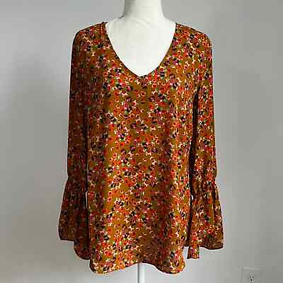 #ad CAbi Limited Edition Floral Print Long Sleeve Burnished Blouse Multi Medium NEW