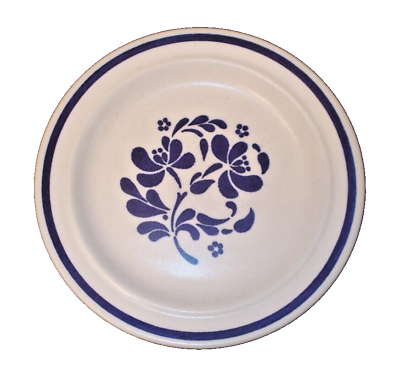 #ad Replacement Vintage Stoneware White Dessert Dish Blue Florals and Rim 7.25quot; USA