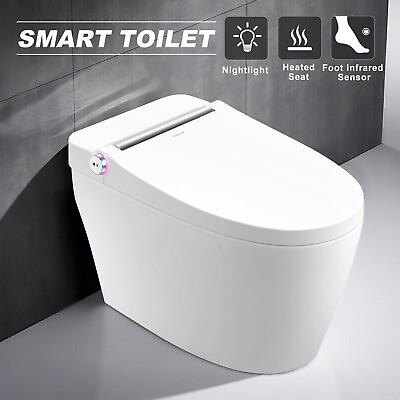 New Electronic Smart One Piece Toilet Heat Auto Flush Foot Sensor w Night Light