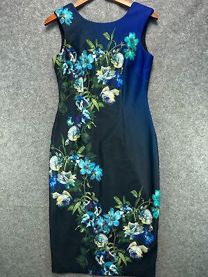 #ad Womens Dresses Julian Taylor Sheath Midi 6 Blue Floral Sleeveless Zip Dress