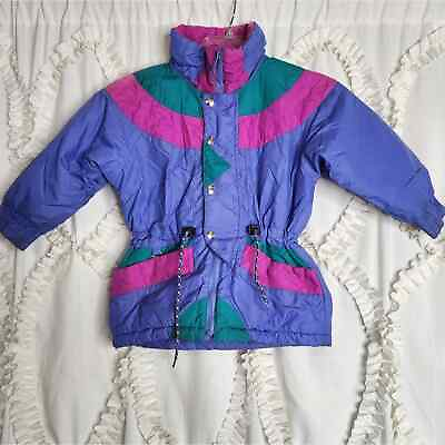 #ad Vintage Rugged Bear Winter Jacket Blue Pink Size 5