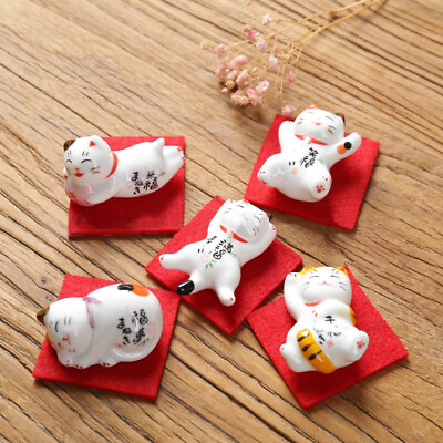 #ad Japanese Lucky Cat Chopstick Rest Ceramic Red Cloth Mat Spoon Fork Rack Holder