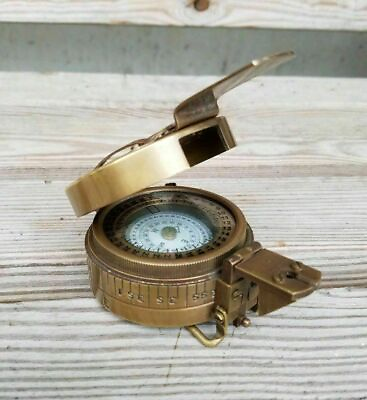 #ad Solid Brass Antique British Military Prismatic Pocket Compass Marine Solid Gift