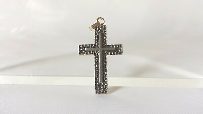 #ad Christian Cross Vintage Solid Sterling Silver 925 Gold Plated Raised Design 1.5quot;